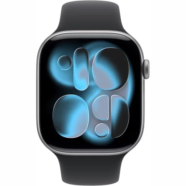 Apple Watch Series 11 46 мм Космический серый, спортивный ремешок чёрного цвета — изображение 2