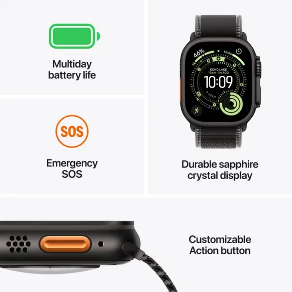 Apple Watch Ultra 3 LTE 49MM (Черный титановый корпус, черный нейлоновый ремешок) — изображение 3